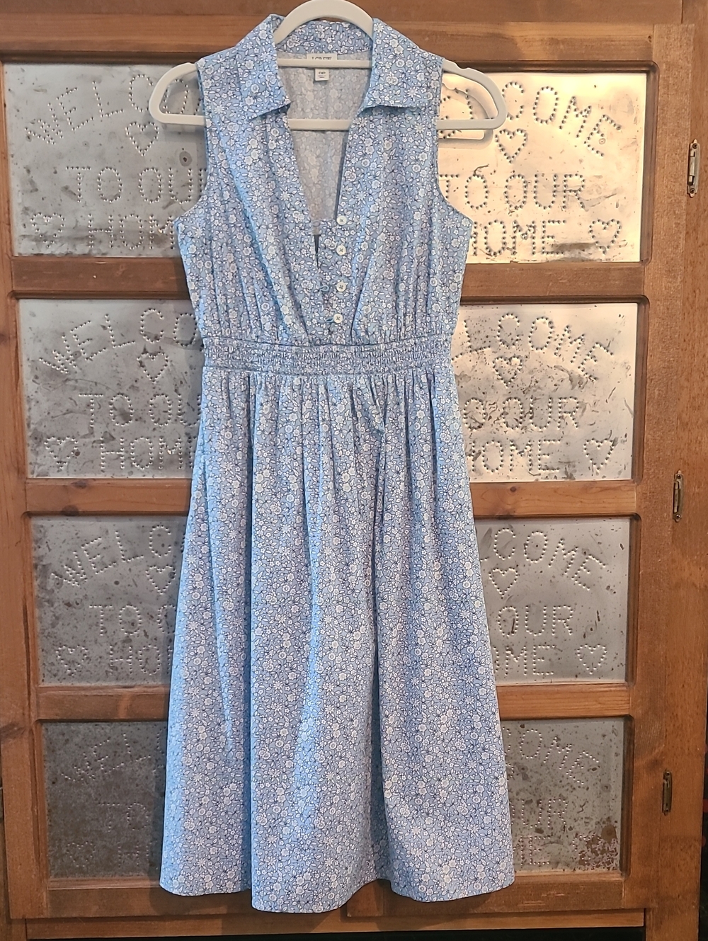 J Crew Sleeveless Blue Floral Collared Dress